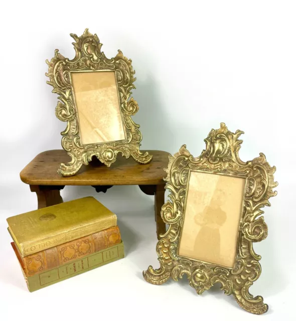 PAIR stunning antique Napoleon III Ornate French repousse wood photo frames