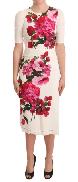DOLCE & GABBANA Dress White Floral Printed Crepe Midi Slit IT38/US4/XS ...