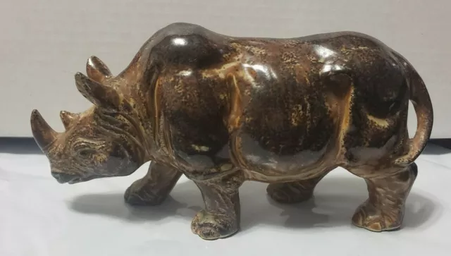 Vintage 1970's  Ceramic Rhinoceros 9" x 4" x 3" Rhino