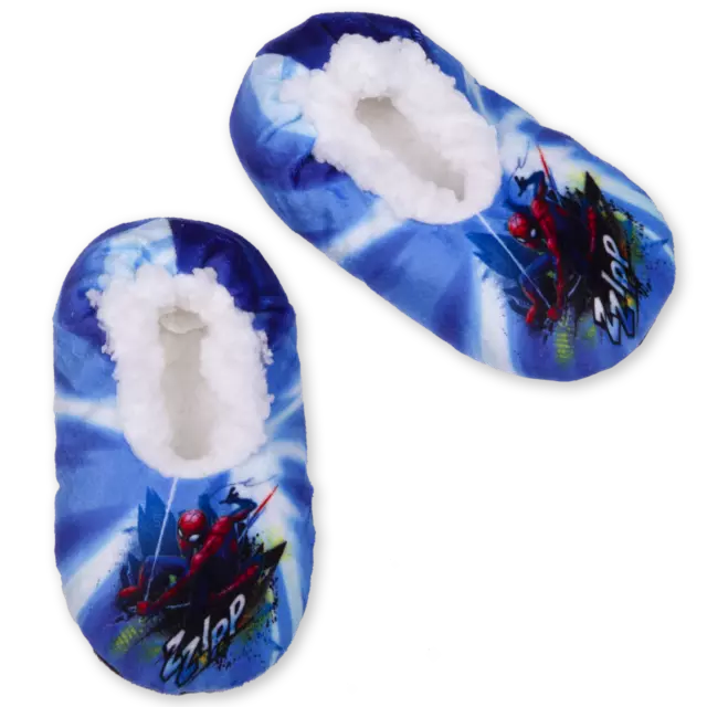 SPIDER-MAN MARVEL SUPERHERO Fuzzy Babba Slippers Size 3T-4T (Shoe Shoe 8-10) NWT