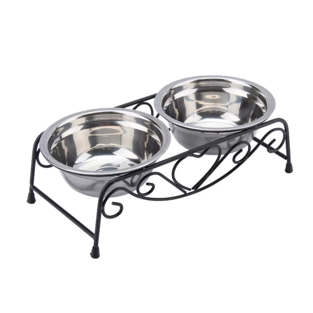 Pet Dog Cat Feeder Stainless Steel Food And Water Bowls With Iron Stand Double