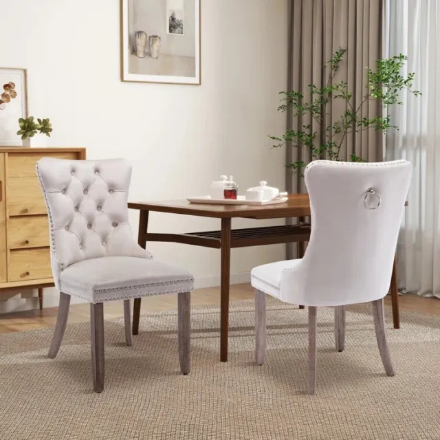 Velvet Dining Chairs Set of 2/4/6/8 Modern Upholstered Chair w/ Wooden  Leg
