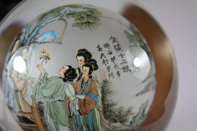 Vintage Chinese Peking Glass Inside Painted Ball Depicting Dream Of Red Chamber