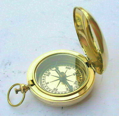 Pocket Compass Nautical Solid Brass Vintage Ship Navigation Push Button Compass