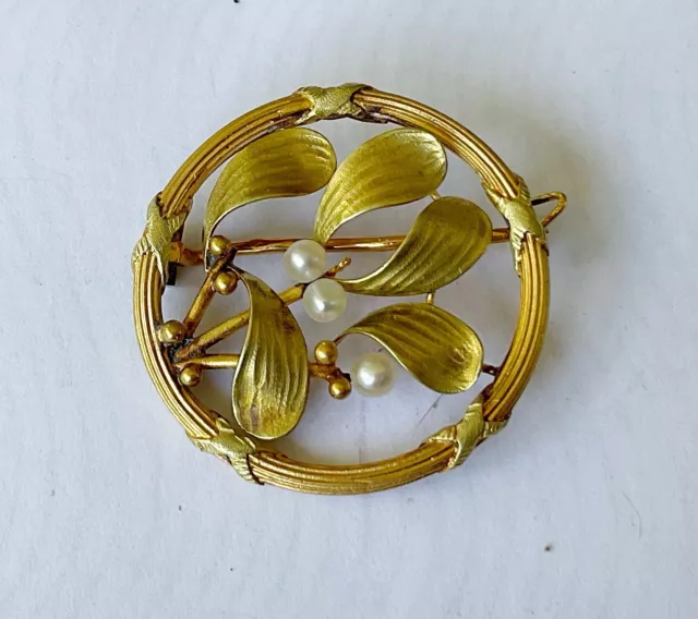 Antique Art Nouveau 18k French Pin With Pearls, As Is