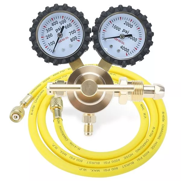 Brass Nitrogen Regulator 800 PSI Delivery Pressure CGA580 Inlet 60" 1.5m Hose