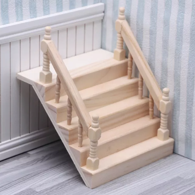 1:12 Dollhouse Miniature Mini Wooden Stairs Handrail Staircase Dolls House Decor
