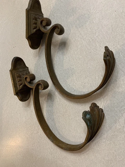 Vtg Pair Curtain Holders Tie Backs Brackets Metal Bronze Drapes Signed GH