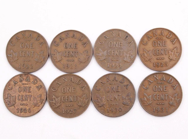 Canada key date cents 1922 1923 1924 1925 1926 1927 1930 1931 VG 8-coins (5)