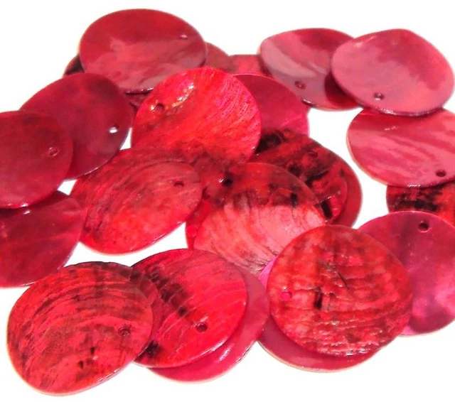 S213 Light Red Mussel Shell 20mm Round Coin Drop Focal Beads 22pc
