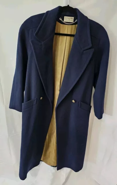 Ashley Scott Coat Womens Navy 100% Wool Overcoat Topcoat USA Lined Vintage Petit