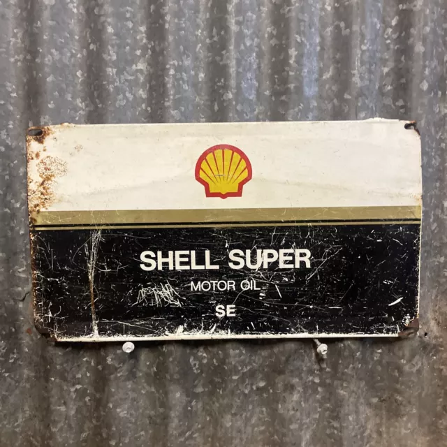 SHELL SUPER Genuine Vintage Tin Oil Rack Sign