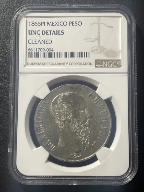 1866 Pi MEXICO Maximilian Peso NGC UNC Details only 5 in NGC pop