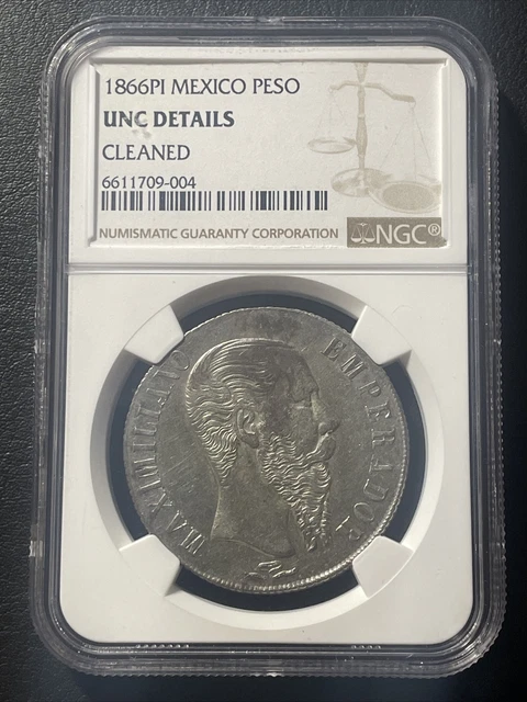 1866 Pi MEXICO Maximilian Peso NGC UNC Details only 5 in NGC pop 1866 Pi MEXICO Maximilian Peso NGC UNC Details only 5 in NGC pop