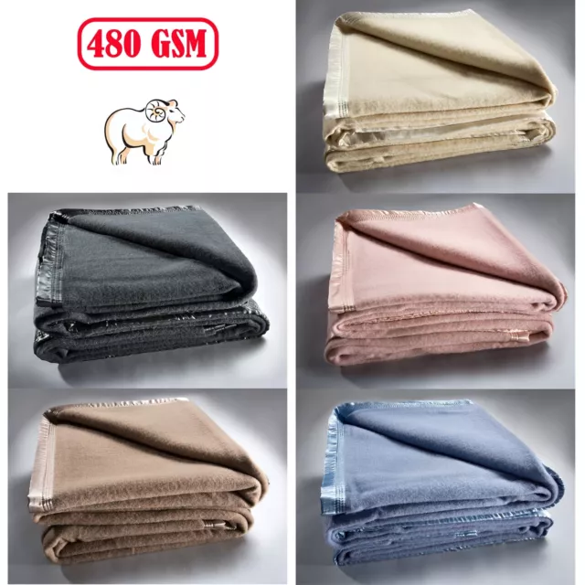 5 Color Choice - Bianca 480gsm Australian Wool Blanket ALL SIZES