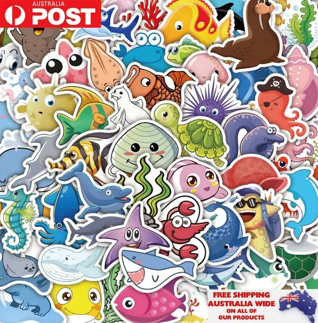 50x Mixed Sea Marine Fish Sticker Pack Waterproof Graffiti Phone Laptop Decal