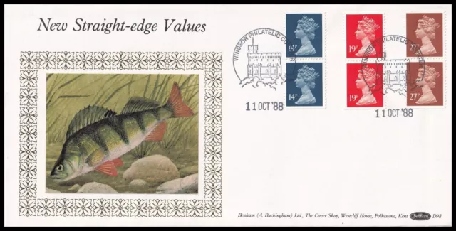 1988 GB 14p 19p 27p Straight Edge Values ex Booklet Benham D98 FDC Windsor H/S