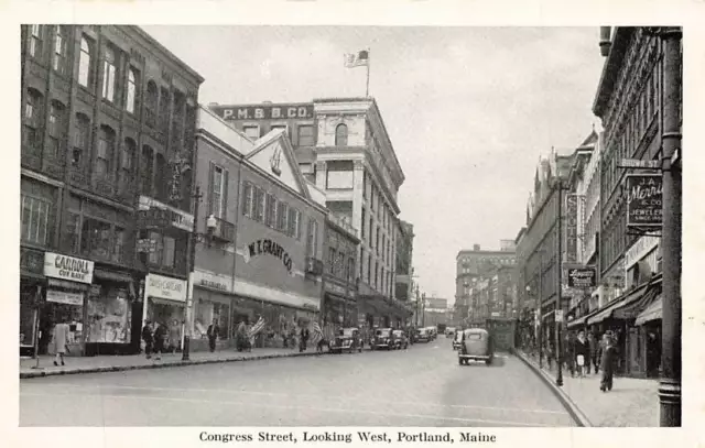 Congress Street Looking West Portland Maine Scene VTG  P70