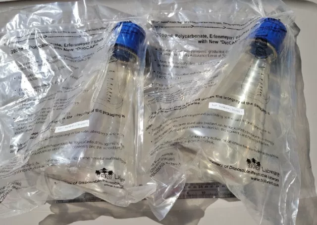 TriForest Erlenmeyer Flask 2000 ml with DuoCap Polycarbonate Lot Of 2 Flasks