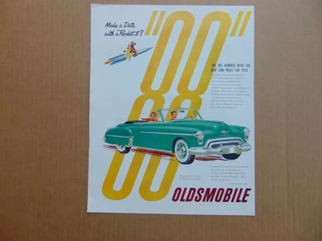 1950 GREEN OLDSMOBILE CONVERTIBLE ROCKET 88 art print ad