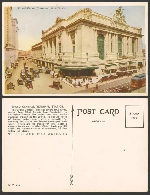 USA New York alte farbige Postkarte Grand Central Terminal Bahnhof & Straße
