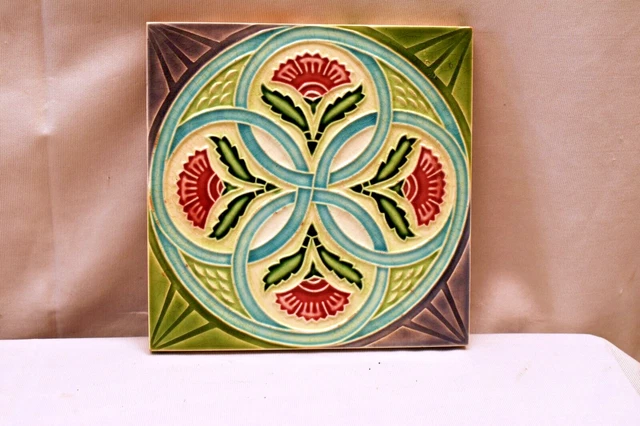 Antique Tiles Art Nouveau Ceramic Majolica Saji Japan Architectural Decorativ"L1