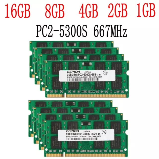 16GB 8GB 4GB 2GB 1GB PC2-5300 DDR2-667MHz 200Pin RAM CL5 SODIMM Pour Elpida FR