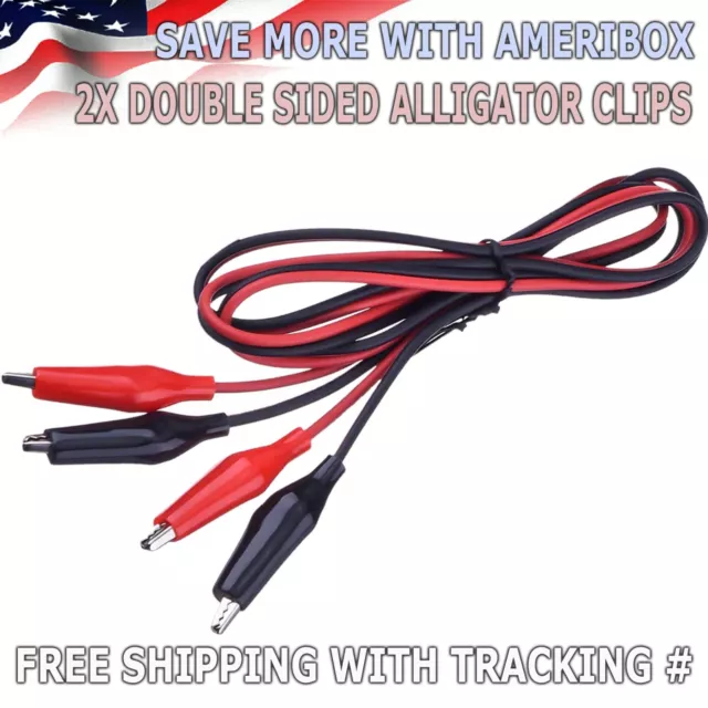 Pair of Dual Red & Black Test Leads with Alligator Clips Jumper Cable Wire