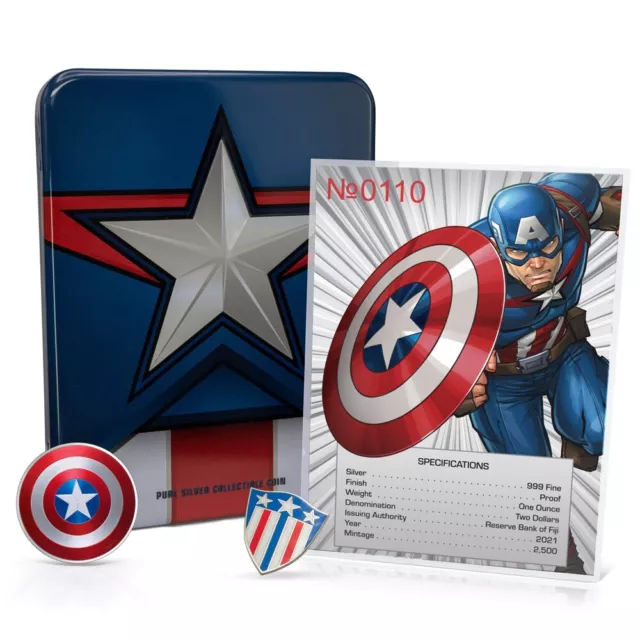 Fiji 2021 2$ MARVEL CAPTAIN AMERICA Shield 1 oz Pure Silver Coin