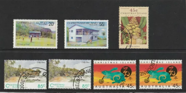 7 Christmas Island Stamps 2 MNH 5 CTO`s 1980-1999 (Golf/Year of Rabbit/dollly)