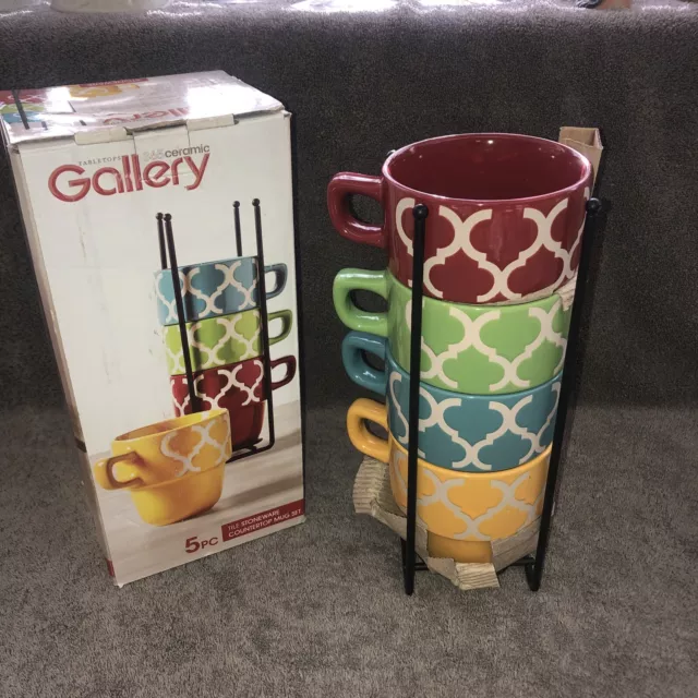 Set of 4 Tabletops Gallery Stackable Red Green Blue Yellow Coffee