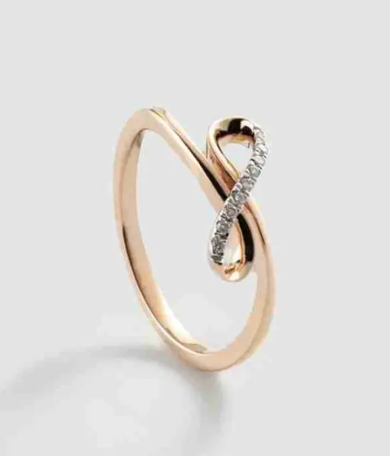 Geometric Infinity Design In Pure 10K Rose Gold With Clear Cubic Zirconia Ring