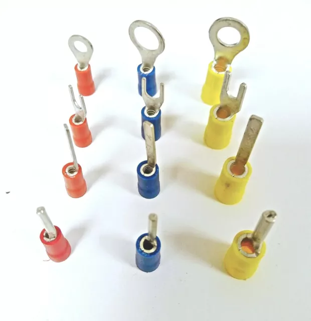 Electrical Crimp Terminals Connectors - Ring Pin Fork Blade - Red Blue Yellow