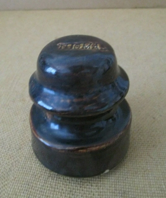 Antique THOMAS Porcelain Ceramic Pottery Brown Swirl Insulator 3.5" Vtg  AZ22