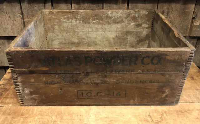 Antique ATLAS POWDER Co. Explosive Box Advertising Wooden Crate 12