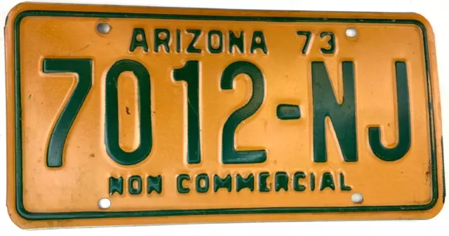 Arizona 1973 Non Commercial License Plate Vintage Garage Man Cave Collector