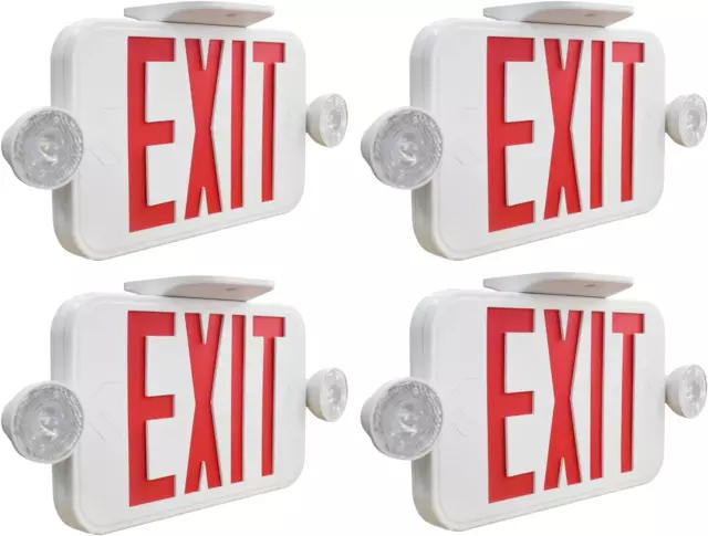 LIT-PaTH LED Combo EXIT Sign with 2 Adjustable Head Lights and Back Up US Red UL