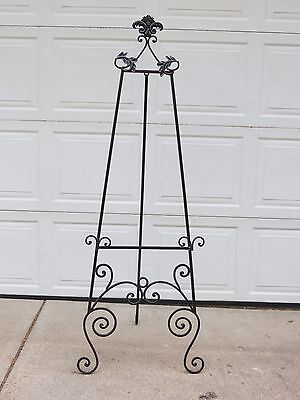 Vintage Large Victorian Styled 67" Tall Ornate Wrought Iron Display Art Easel