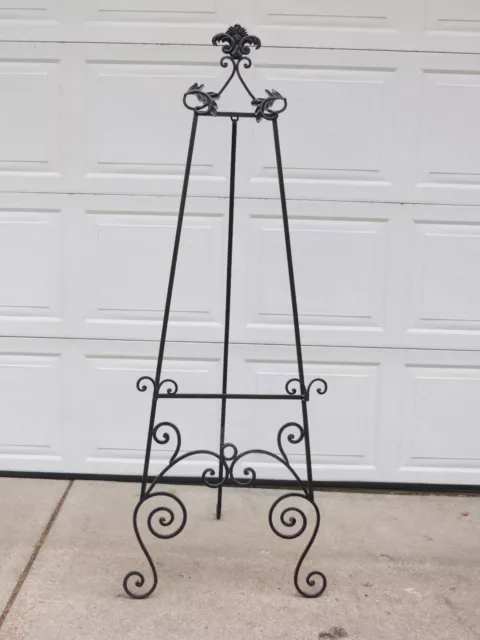 Vintage Large Victorian Styled 67" Tall Ornate Wrought Iron Display Art Easel