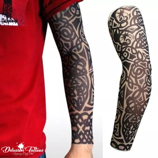 Calze tribale celtico nero manica tatuaggio temporanea braccio in nylon uomo donna bambini