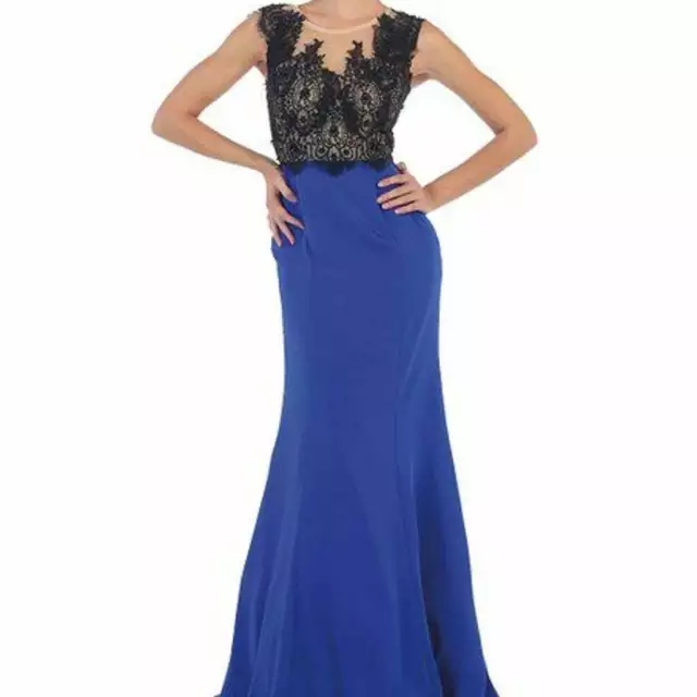 EVENING GOWN Royal and Black Rhinestones  MayQueen  NEW SIZE 6  ANY OCCASION