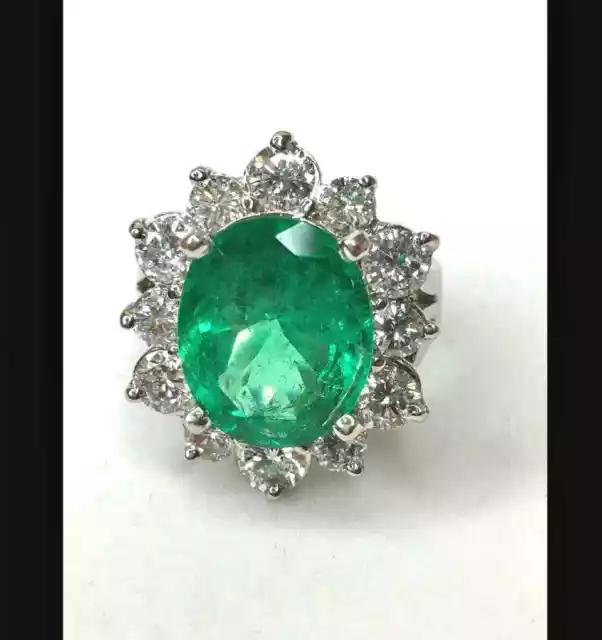 Fine Natural Colombian 7.10CT Emerald With Single Cut CZ Fine Simple Halo Ring 3