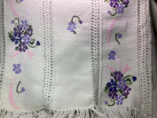 Vtg. Handmade Crochet KNIT Afghan Lap Blanket Soft Cozy Grannycore Cottage Lilac