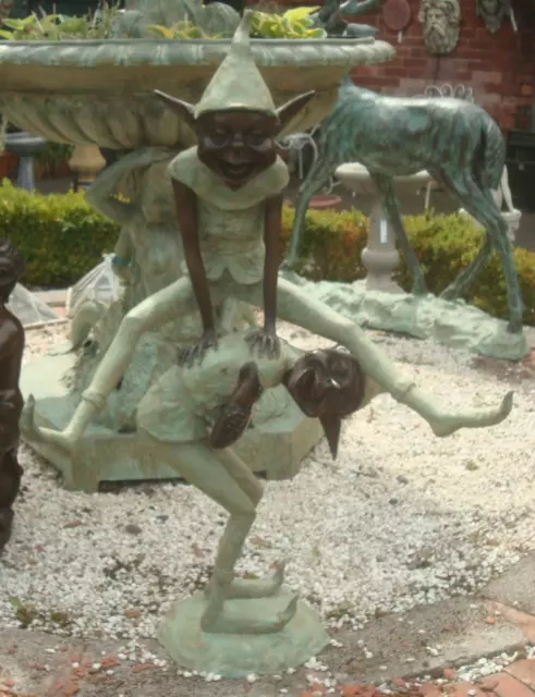 Two Bronze Goblins Leapfrogging - Large Garden Sculpture 123cm High x 86cm Wide