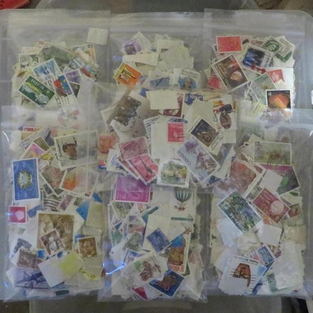 7000+ World Stamps Off Paper (7 Bags Of 1000) Inc. Small Amount Of Gb Lot Z-48