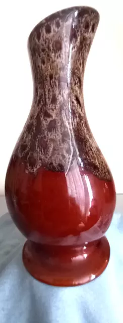 FOSTERS POTTERY CORNWALL HIGH GLAZED TRUMPET VASE DAPPLED CHESTNUT BROWN 17x8cm