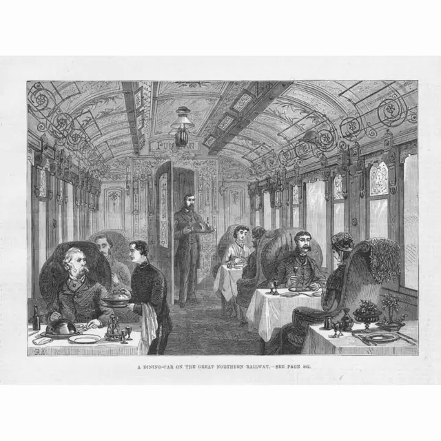 Great Northern Railway Dining Car - Antique Print 1879
