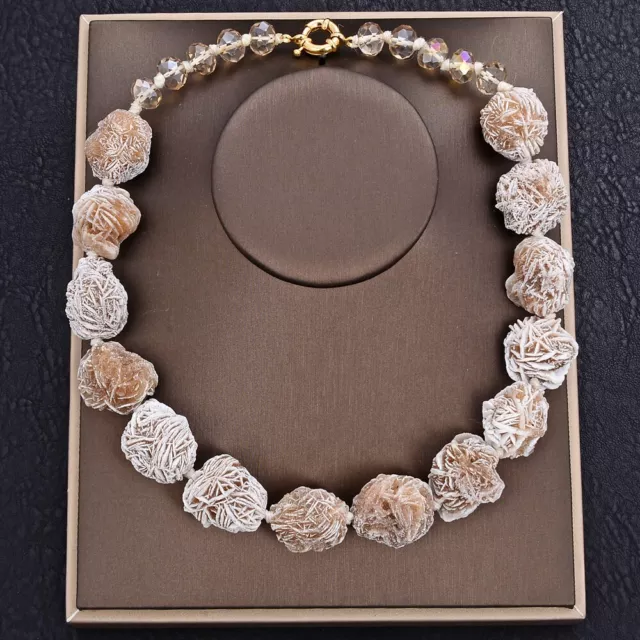 20'' Natural Desert Rose Selenite Minerals Clusters Pocket Rough Choker Necklace