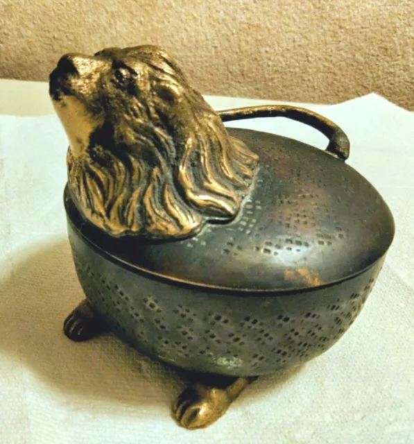 GORGEOUS Vintage Montaage Bronze & Brass Figural Lion Dresser Or Trinket Box