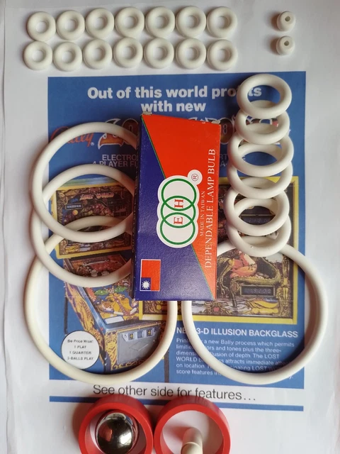 FLIPPER BALLY-LOST WORLD-KIT COMPLET ELASTIQUE.BILLE.AMPOULES-RUBBER
